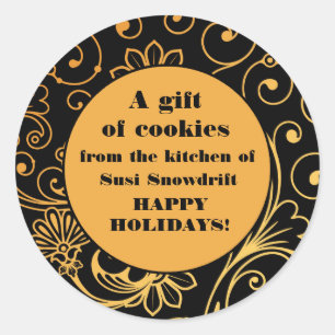 Elegant Black and Gold Cookie Tin Labels