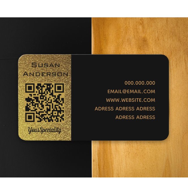 Elegant black and gold custom QR Code Business Card (Luxury design for QR Code Business Card - Black and gold color)