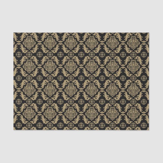 Elegant black and gold damask  tissue paper (Front)