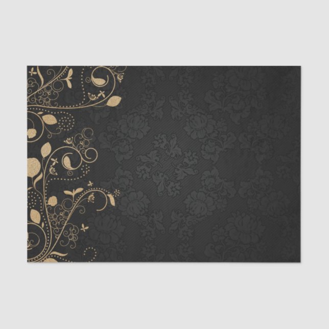 Elegant Black and Gold Damask Tissue Paper (Front)