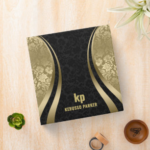 Elegant Black And Gold Damasks Dynamic Stripe Binder