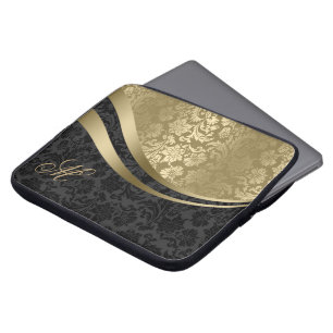 Elegant Black And Gold Damasks Dynamic Stripes 2 Laptop Sleeve