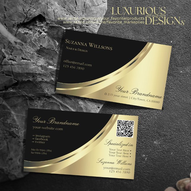 Elegant Black and Gold Decor with QR-Code Luxury Business Card (Creator Uploaded)