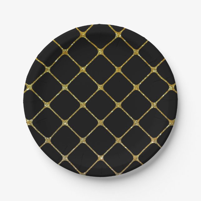 Elegant Black and Gold Design Paper Party Plates (Front)