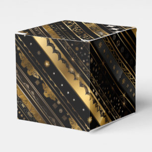 Elegant Black And Gold Diagonal Striped Cube Favor Box