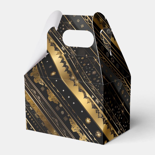 Elegant Black And Gold Diagonal Striped Gable Favor Box (Front Side)