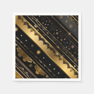 Elegant Black And Gold Diagonal Striped Napkin