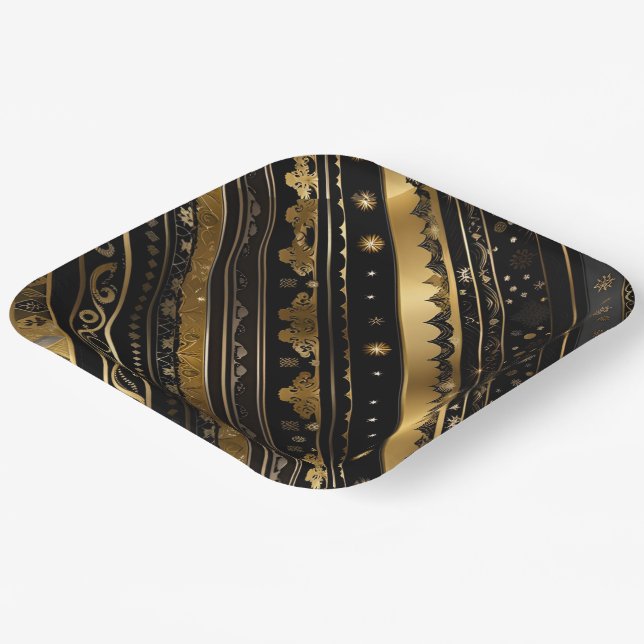 Elegant Black And Gold Diagonal Striped Paper Plate (Angled)