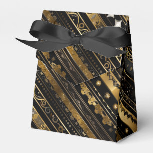 Elegant Black And Gold Diagonal Striped Tent Favor Box