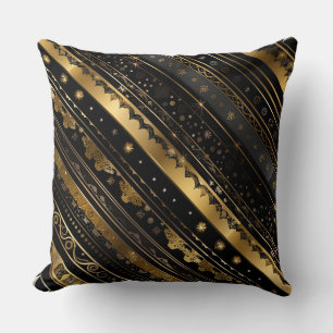 Elegant Black And Gold Diagonal Striped Throw Pillow