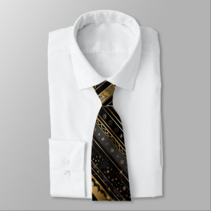 Elegant Black And Gold Diagonal Striped Tie