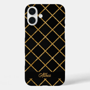 Elegant  Black and Gold Diamond iPhone 16 Plus Case