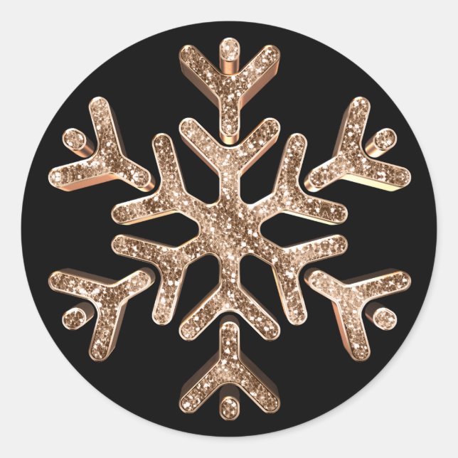 Elegant Black and Gold Diamond Snowflake Christmas Classic Round Sticker (Front)