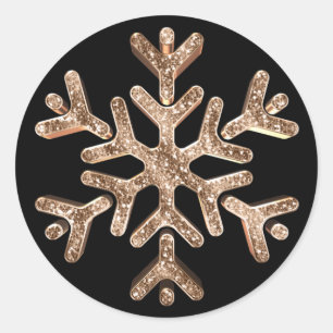 Elegant Black and Gold Diamond Snowflake Christmas Classic Round Sticker