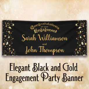 Elegant Black and Gold Engagement Party Banner