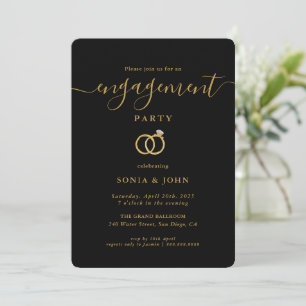 Elegant Black and Gold engagement party invitation