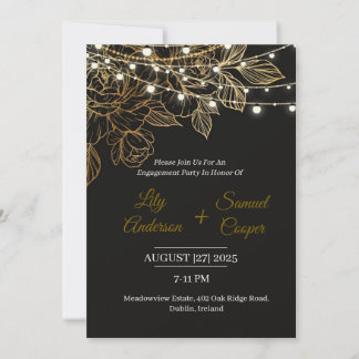 Elegant Black and Gold Engagement Party Invitation