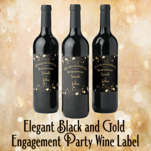 Elegant Black and Gold Engagement Party Wine Label