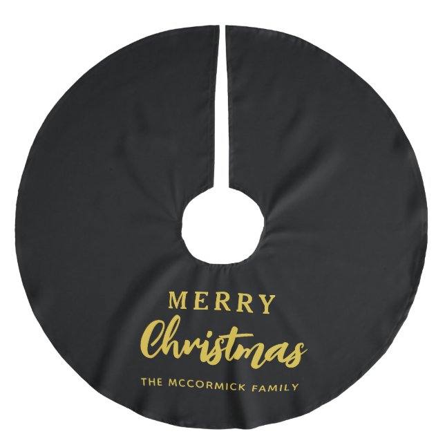 Elegant Black And Gold Family Name Christmas Brushed Polyester Tree Skirt (Front)