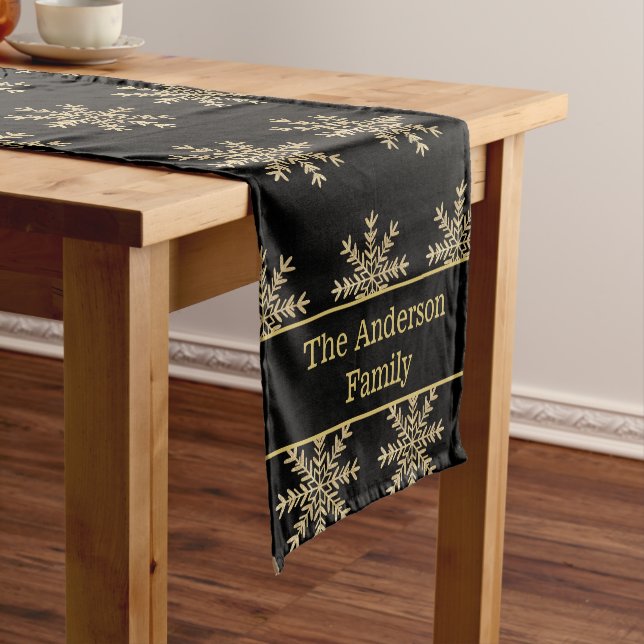 Elegant Black and Gold Family Name Christmas Short Table Runner (In Situ)