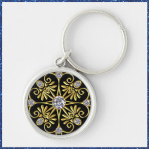 Elegant Black and Gold Faux Diamond Keychain