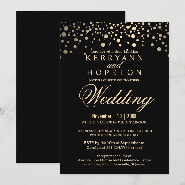 Elegant Black and Gold Faux Foil Dots Invitation (Front/Back)