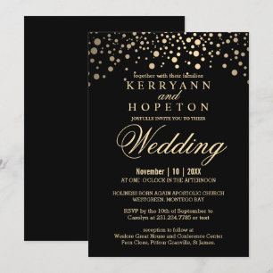 Elegant Black and Gold Faux Foil Dots Invitation