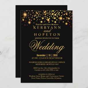 Elegant Black and Gold Faux Foil Dots Invitation