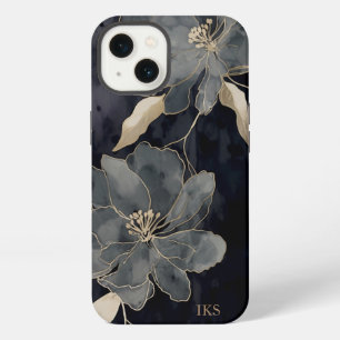 Elegant Black and Gold Floral Art Monogram iPhone 13 Case