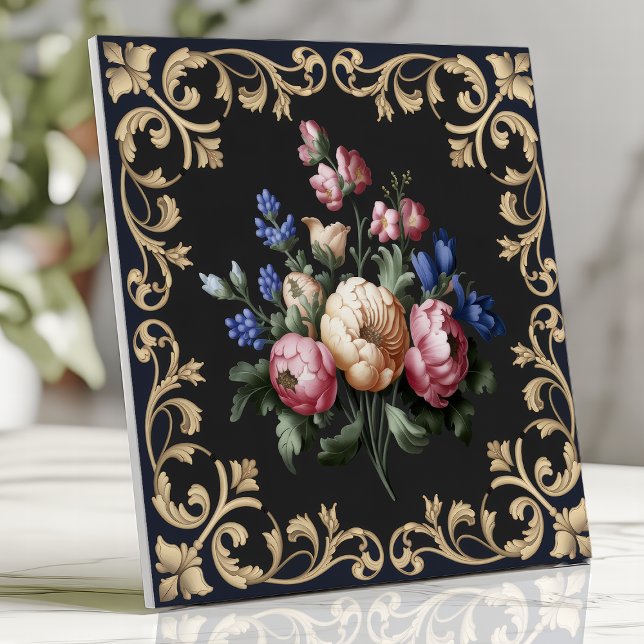 Elegant Black and Gold Floral Baroque Tile (Creator Uploaded)