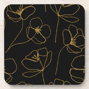 Elegant Black and Gold Floral   Coaster