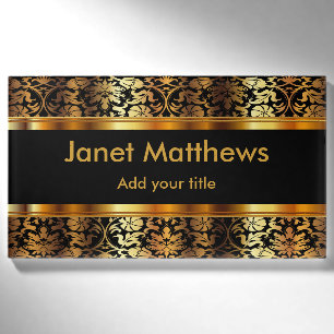 Elegant Black and Gold Floral Damask Name Tag