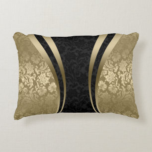 Elegant Black And Gold Floral Damasks Accent Pillow