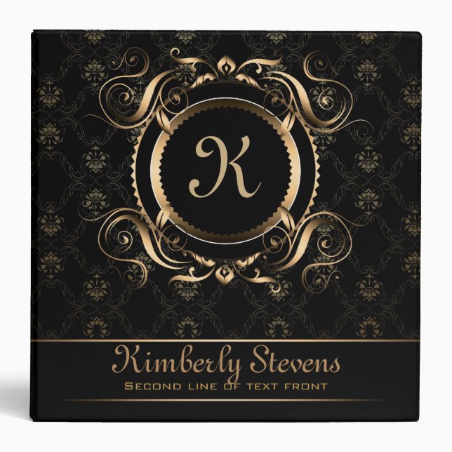 Elegant Black And Gold Floral Frame Binder (Front)