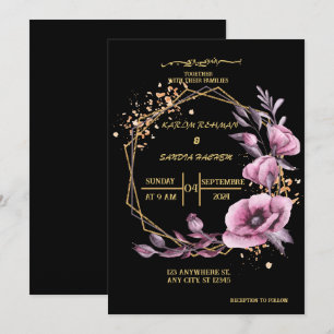 Elegant Black and gold floral Muslim Wedding Invit Invitation