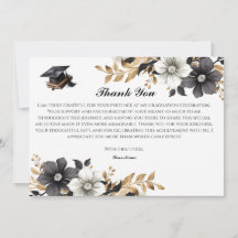 Elegant Black and Gold Floral Thank You Card