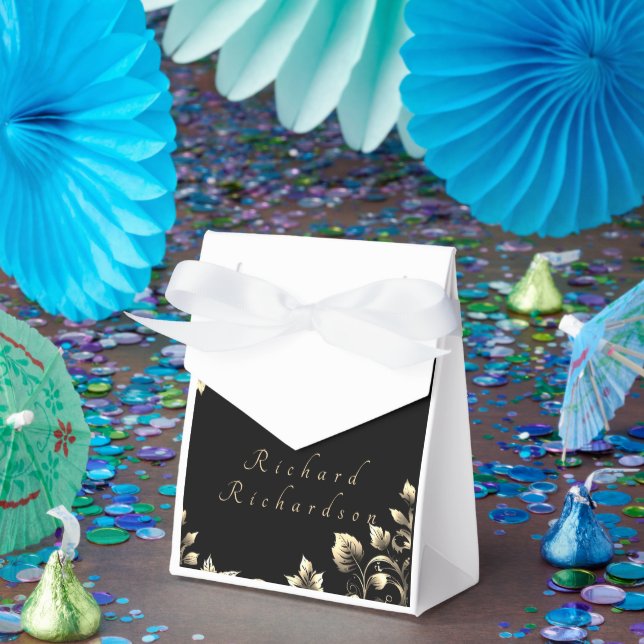 Elegant Black and Gold Floral Wedding  Favor Box (Party)