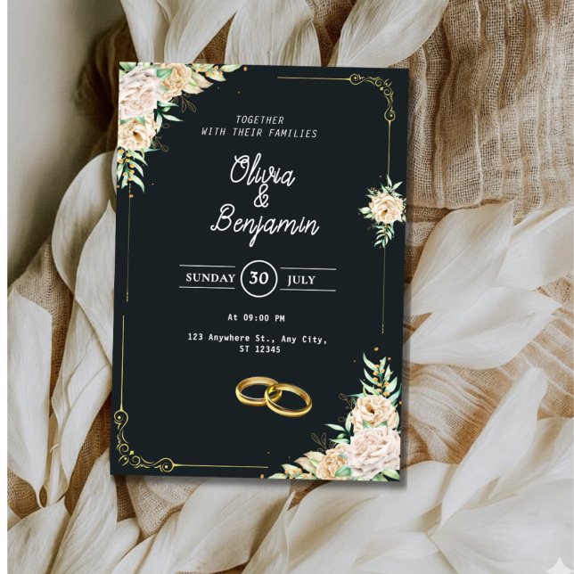 Elegant Black and Gold Floral Wedding Invitation (Creator Uploaded)