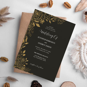 Elegant Black and Gold Floral Wedding Invitation