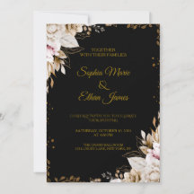 Elegant Black and Gold Floral Wedding Invitation