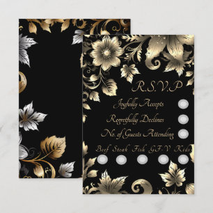 Elegant Black and Gold Floral Wedding Sets RSVP Card