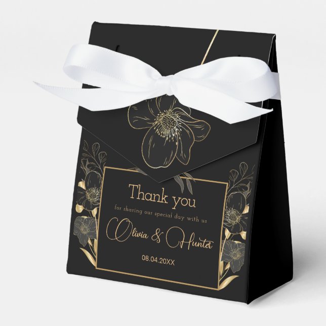 Elegant Black and Gold Floral wedding Thank you  Favor Box (Front Side)
