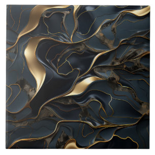 Elegant Black and Gold Fluid Abstract Tile
