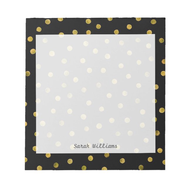 Elegant Black And Gold Foil Confetti Dots Notepad (Front)