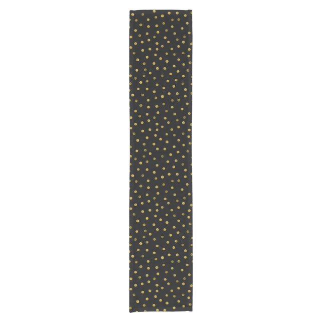 Elegant Black And Gold Foil Confetti Dots Short Table Runner (Front)