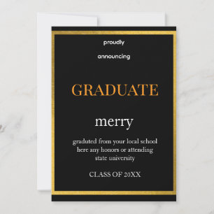 Elegant Black and Gold Foil Graduation Flat Card