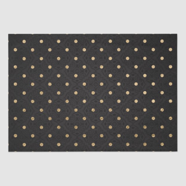 Elegant Black and Gold Foil Polka Dots Pattern Tissue Paper (Front)