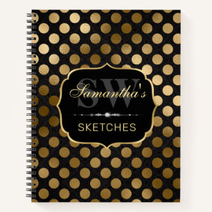 Elegant Black and Gold Foil Polka Dots Sketchbook Notebook