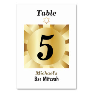 Elegant Black and Gold Geometric Bar Mitzvah  Table Number