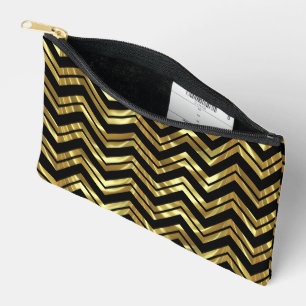 Elegant Black And Gold Geometric Chevron Pattern Accessory Pouch
